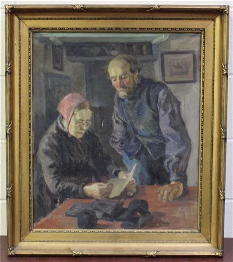 Søren Sørensen Figures in an Interior reading a Letter Early 20th