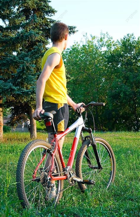 Sportsman With A Bicycle Muscular Bike Healthy Photo Background And