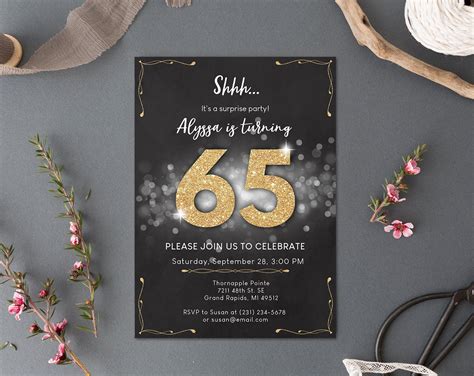 Surprise 65th Birthday Invitation SIXTY FIVE Invite Party | Etsy