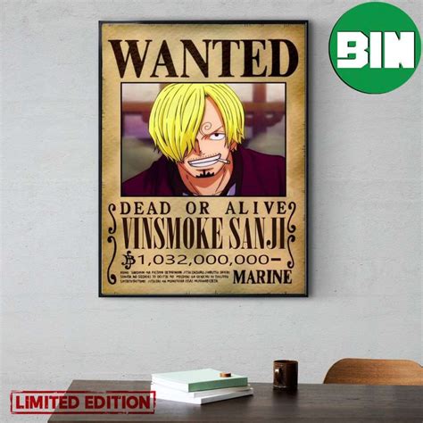 Vinsmoke Sanji Dead Or Alive Wano Arc Wanted Poster Canvas Binteez