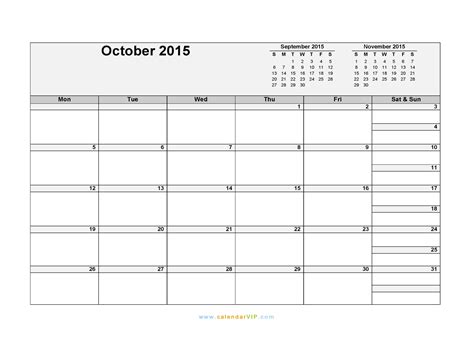 October 2015 Calendar Blank Printable Calendar Template In Pdf Word Excel