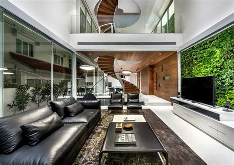 Home Interior Design — Double Height Living Area Is Enclosed Mostly By