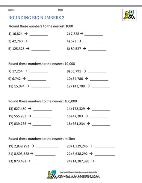 Rounding Off Large Numbers Worksheets