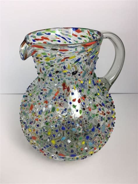 Mexican Confetti With Color Pebbles Handblown Glass Large Pitcher 160o Meximart