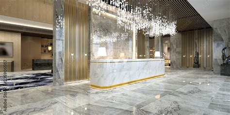 3d Render Of Luxury Hotel Lobby Reception Ilustración De Stock Adobe