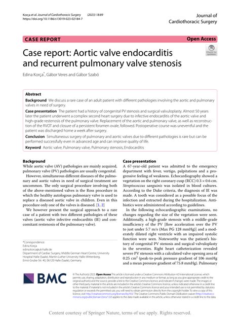 Pdf Case Report Aortic Valve Endocarditis And Recurrent Pulmonary