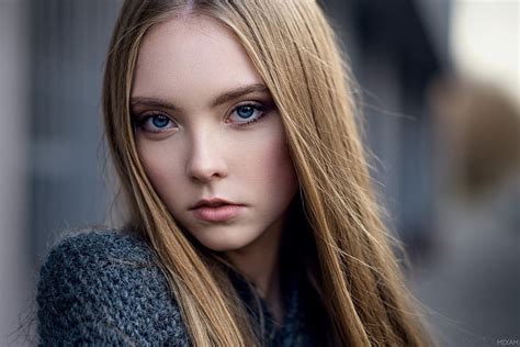 Hd Wallpaper Blue Eyes Blonde Ksenia Palenova Sweater Maxim Magazine