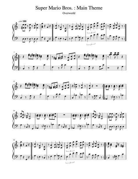 Super Mario Bros Main Theme Sheet Music For Piano Solo