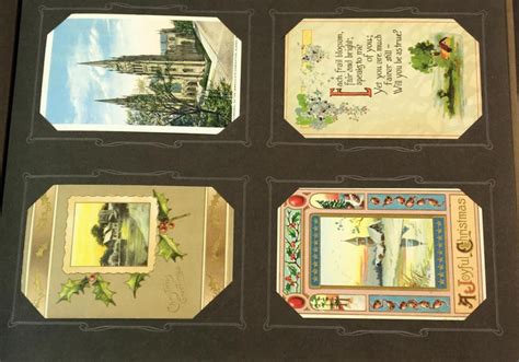 Lot Antique Early 1900s Postcard Album W 100 Misc Postcards