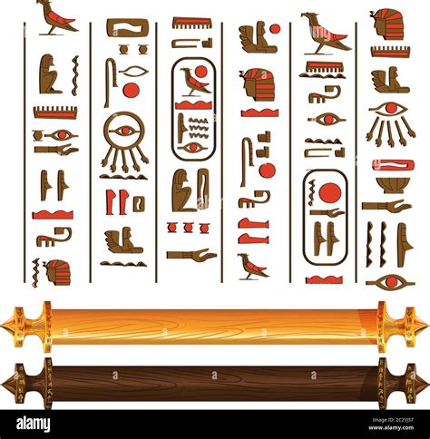 Ancient Egypt Hieroglyphs And Wooden Rods For Papyrus Scroll Cartoon