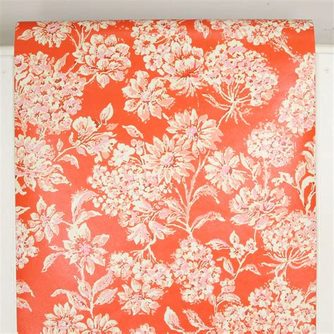 1970s Retro Vintage Wallpaper Pink White Flowers On Red Rosies