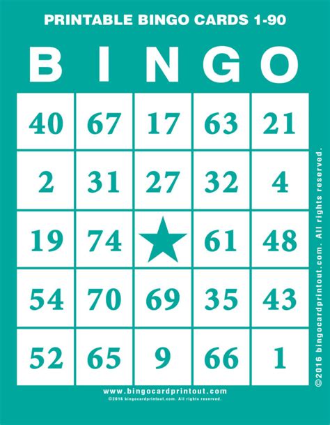 Printable Bingo Cards 1 90