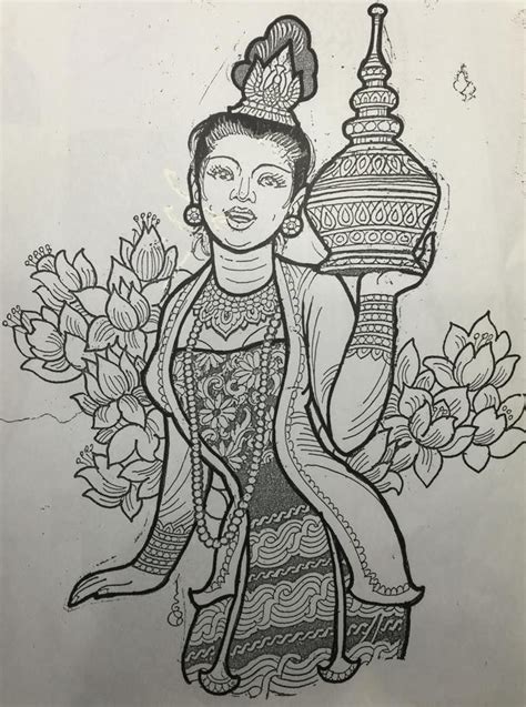 This file is jpg, png, eps and intended for sublimation transfer. Myanmar ancient girl sketch by u aye myint. | Myanmar art ...