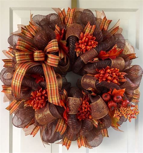 Chocolate Brown And Copper Metallic Fall Deco Mesh Wreath With Bow