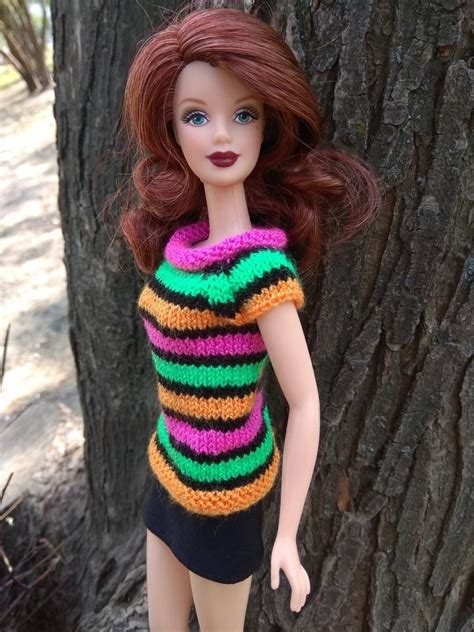 Barbie Doll Outfit Hand Knitted Colorful Striped Sleeveless Etsy