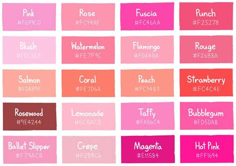 20 Color Chart Shades Of Pink Pimphomee