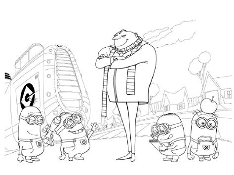Despicable Me 2 Gru And Minions Smiling Coloring Page For Kids Printable