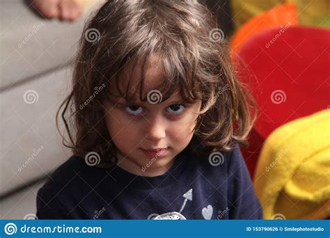 3 4 Year Old Girl Looks Angry At Somebody Stock Photo Image Of