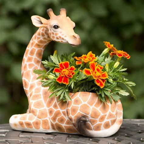 Giraffe Planter Pot Wildlife Animal Urn Durable Polyresin Safari