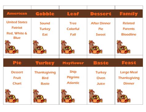Printable Thanksgiving Game Taboo Cards Instant Download