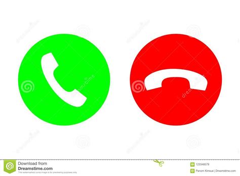 Phone Call Vector Flat Icon Set With Green Call Out Or Answer Button