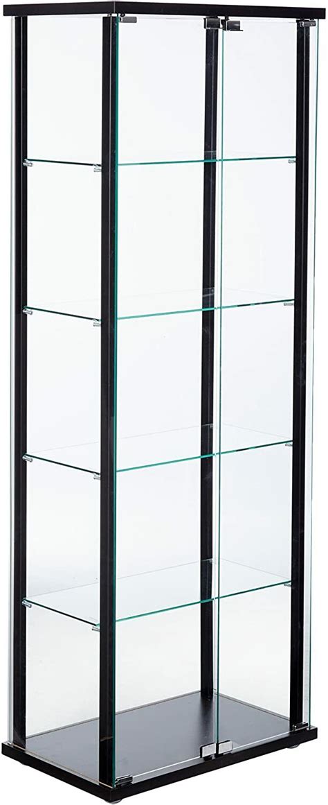 5 Shelf Glass Curio Display Cabinet Tower Black And Clear 950170