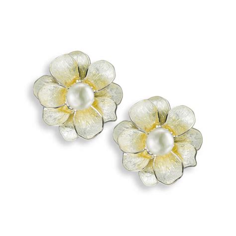 Enamel Sterling Silver Stud Flower Earrings