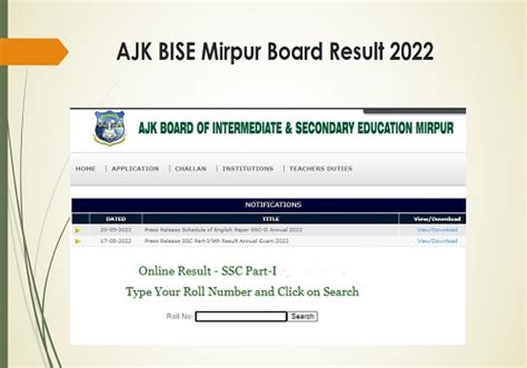 Ajk Bise Mirpur Board Result 2022 Linkssc Part I9th