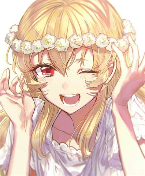 Anime Art~♡ Bishoujo Beautiful Anime Girl Blonde Hair Flower