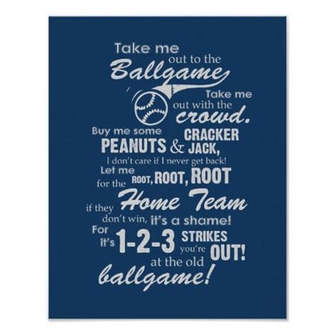 Take Me Out To The Ballgame Blue Poster Zazzle Baseball Scoreboard Baseball Quotes Go