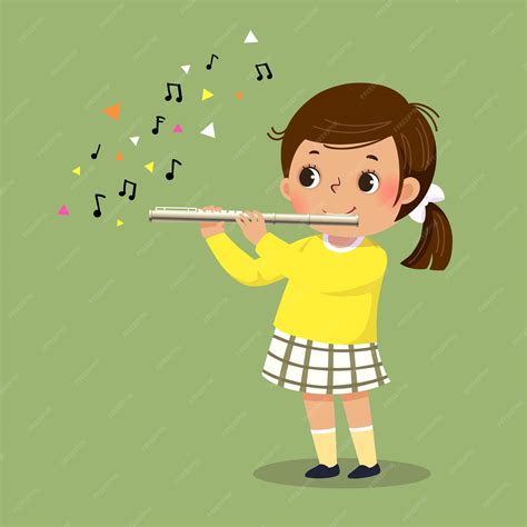 Ilustración De Vector De Linda Niña Tocando La Flauta Vector Premium