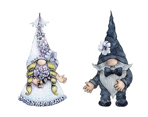 Watercolor Wedding Gnomes Clipart Couple Bride And Groom Etsy