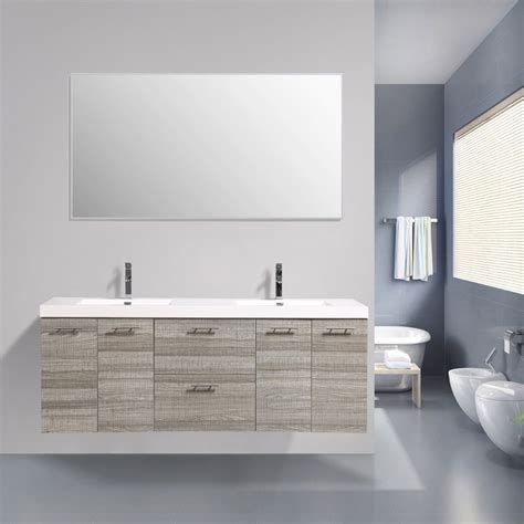 The eviva storehouse bathroom vanity adds a beautiful, contemporary style to any bathroom. Eviva Luxury 84 inch Ash bathroom vanity with integrated ...