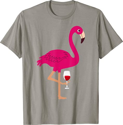 Funny Pink Flamingo Drinking Wine Short Sleeve Shirt T