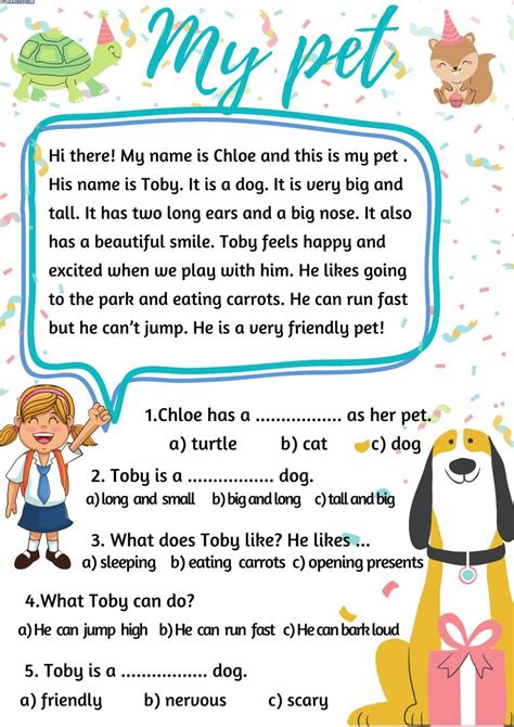 My Pet Ficha Interactiva Reading Comprehension For Kids Reading