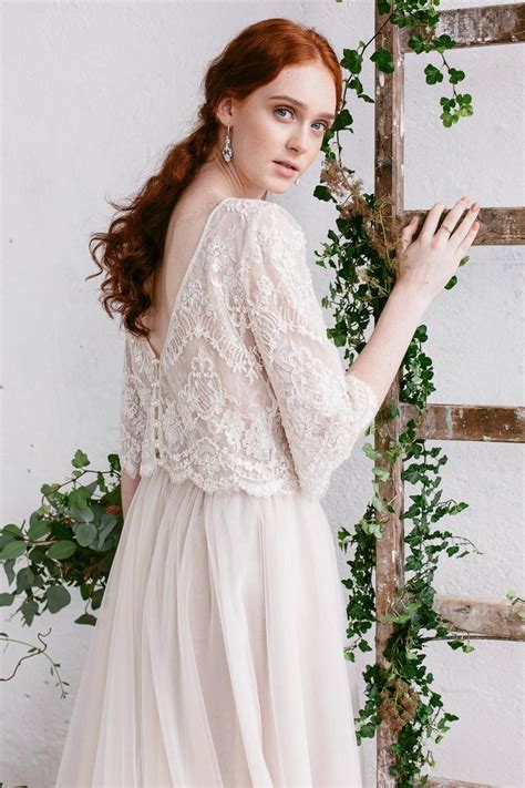 Wedding Top Bridal Separates Nude Lace Top Open Back V Lace Top