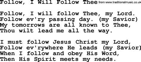 Baptist Hymnal Christian Song Follow I Will Follow Thee Lyrics With