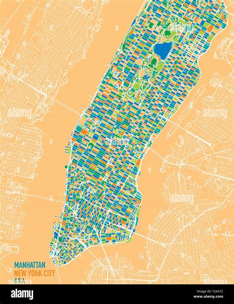 Satellite Map Of New York City Manhattan Island Neighborhoods And