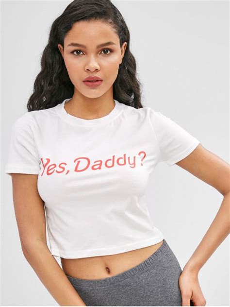 35 Off 2021 Yes Daddy Print Crop T Shirt In White Zaful