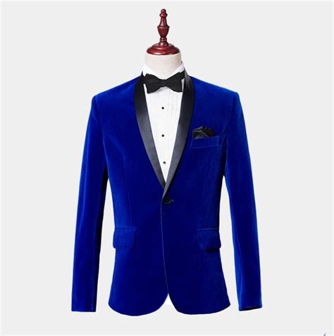 Mens Royal Blue Velvet Tuxedo Jacket With Shawl Collar From