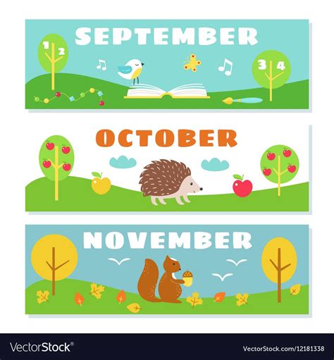 Two Banners For The Month Of November And October With An Image Of A