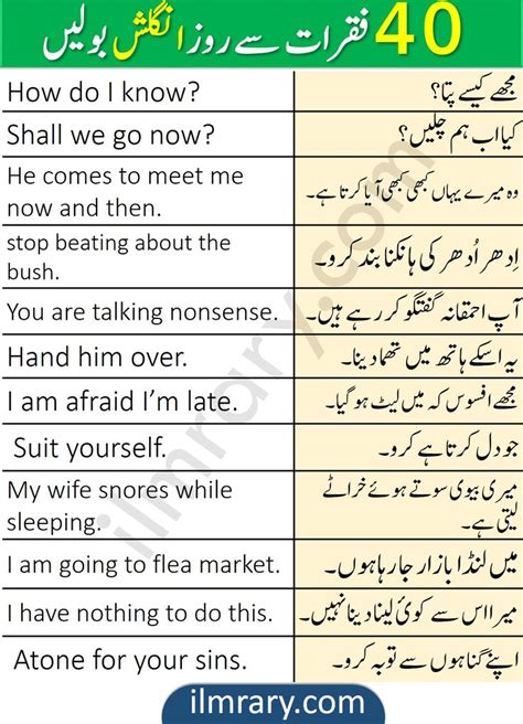 Common English Sentences With Urdu And Hindi Translation Ilmrary