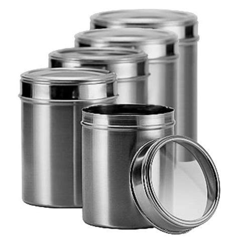 With compatible gasket lids for tight seals included for each canister, this set is perfect for both storage and display purposes. Kitchen Stainless Steel 5-Piece Canister Set Clear Lid ...