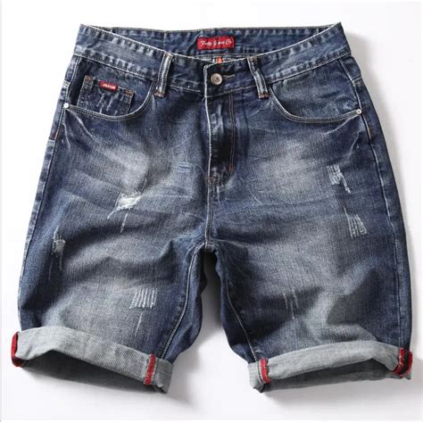 Mens Flexible Denim Shorts Good Quality Men Cotton Holes Short Jeans New Fashion Male Knee