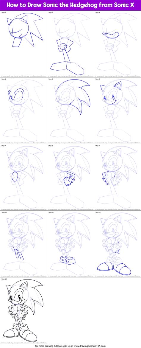 How To Draw Sonic The Hedgehog From Sonic X Printable Step By Step