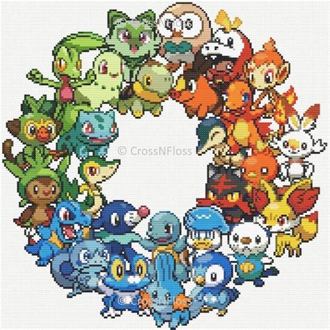 Pokémon Starters Cross Stitch Pattern Pokémon 10 X 10 Hoop Sized Cross Stitch Pattern Instant
