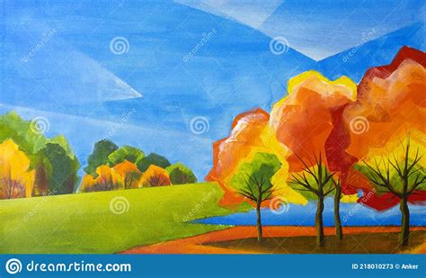 Abstract Landscape Autumn Trees Abstract Oil Painting Stock Image