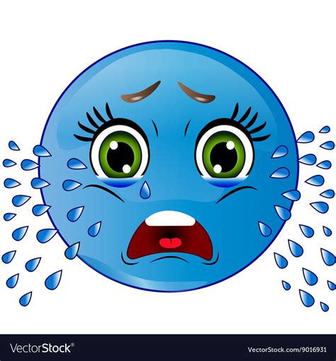 Blue Smiley Looks Sad Is Crying Royalty Free Vector Image