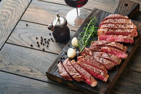 Steaks Sliced Grilled Meat Steak New York Or Ribeye With Spices