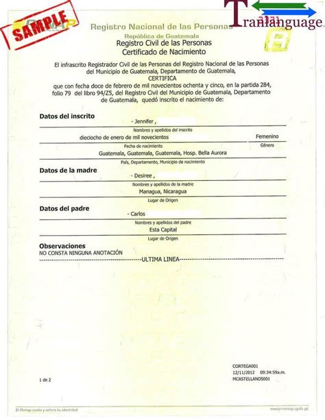 professional birth certificate translation template english to spanish birth certificate new